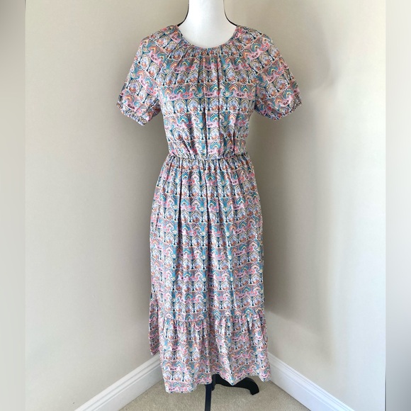 J CREW LIBERTY Fabric CUTOUT ORGANIC COTTON GIORGIA DUKE PRINT Midi DRESS Size 6 - Picture 5 of 15